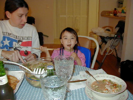 Eileen enjoying chop chi.