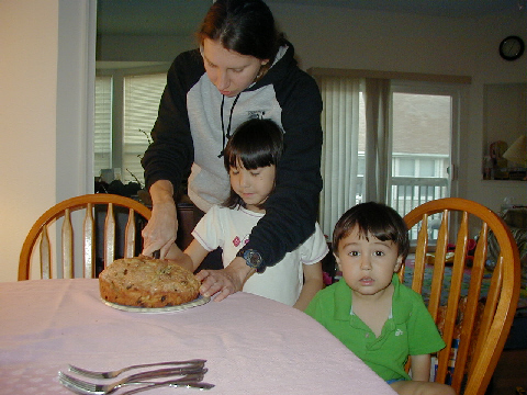 Cut the cake with Mom.
