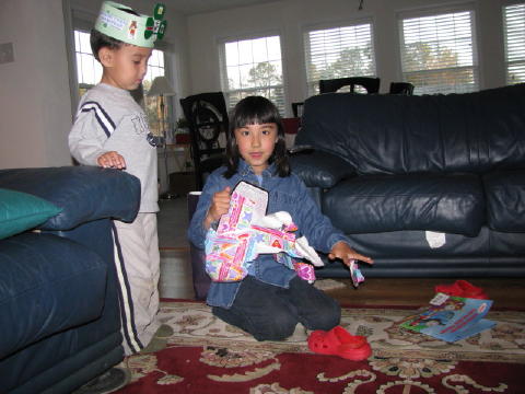 Opening the gifts.